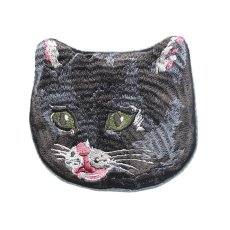 画像1: Nathalie Lete Embroidered cat face pouch Black cat　NL884 (1)